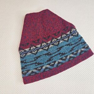 Vintage The Renewable Resource Thick Wool Beanie Cap Burgundy Blue